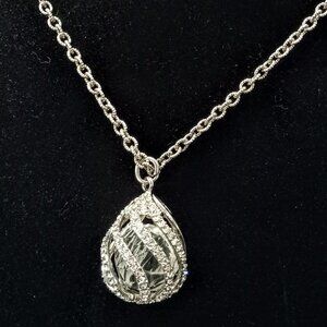 Jules Caged Briolette Crystal Pendant on Textured Silver Chain